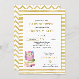 Invitation Chouette en Or Rose Apporte Un Baby shower De Livr