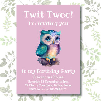 Invitation Chouette mignonne Dusty Rose Woodland Girls Annive