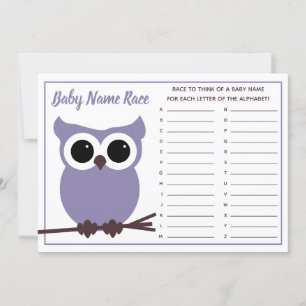 Invitation Chouette pourpre Nom du bébé Race Baby shower Jeu