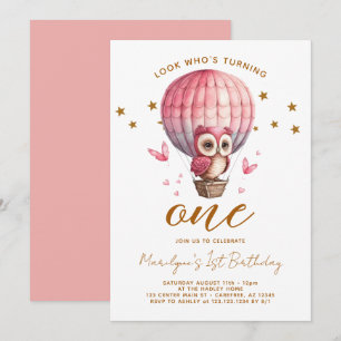 Invitation Chouette rose 1er anniversaire