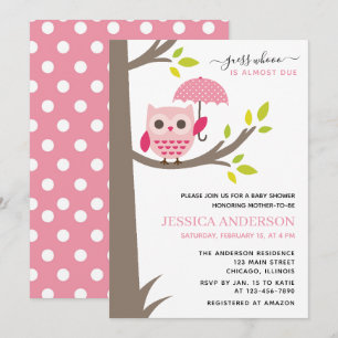 Invitation Chouette rose avec Baby shower parapluie