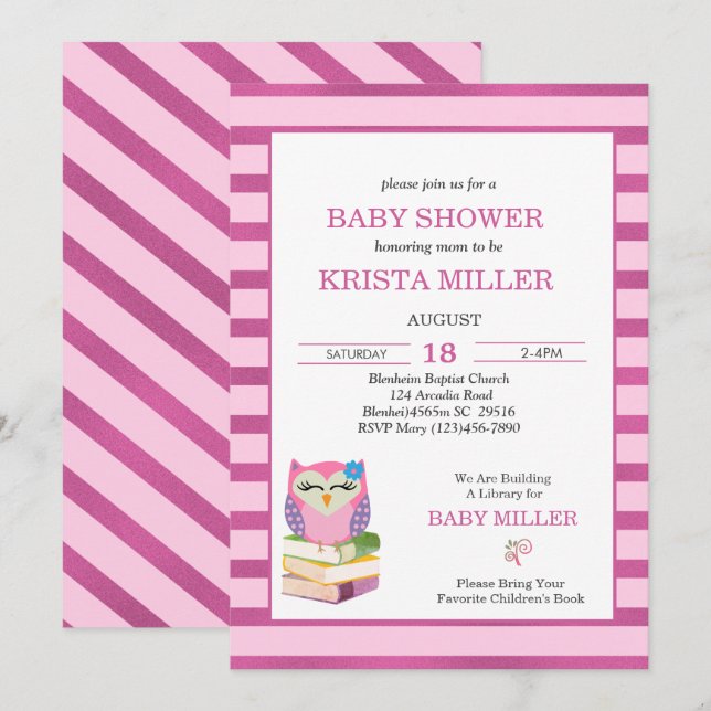 Invitation Chouette Violette Rose Apporte Un Baby shower De L (Devant / Derrière)
