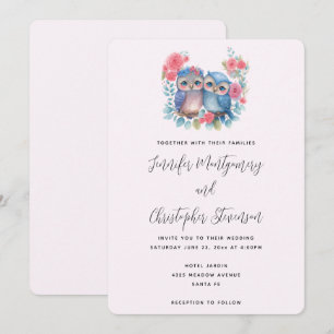Invitation Chouettes amoureuses assis sur un Mariage de branc