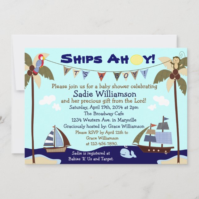 Invitation chrétienne de baby shower de bateaux oh (Devant)
