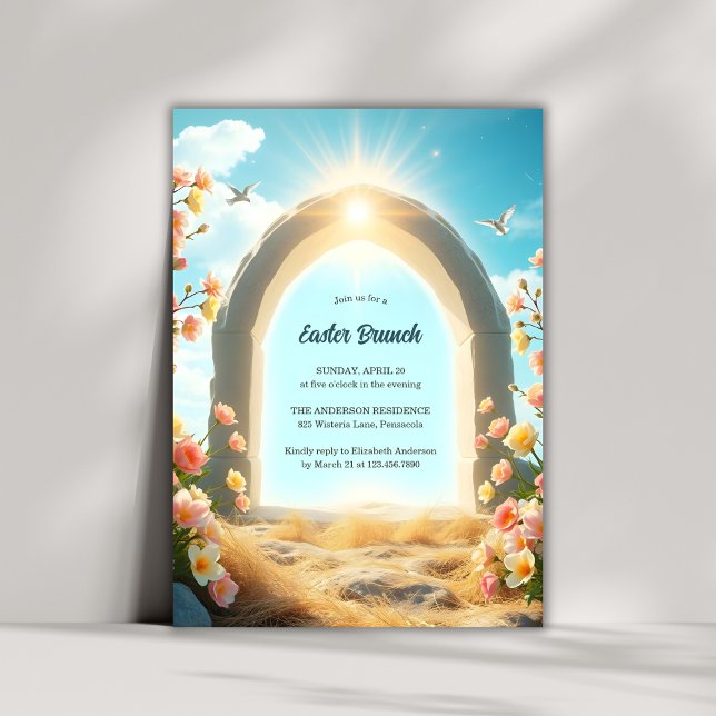 Invitation Christ est ressuscité Fleurs Religieux Brunch de P (Christ Is Risen Floral Religious Easter Brunch Invitation)