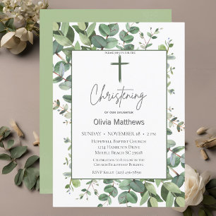 Invitation Christening Croix verte Verdure Genre Neutre