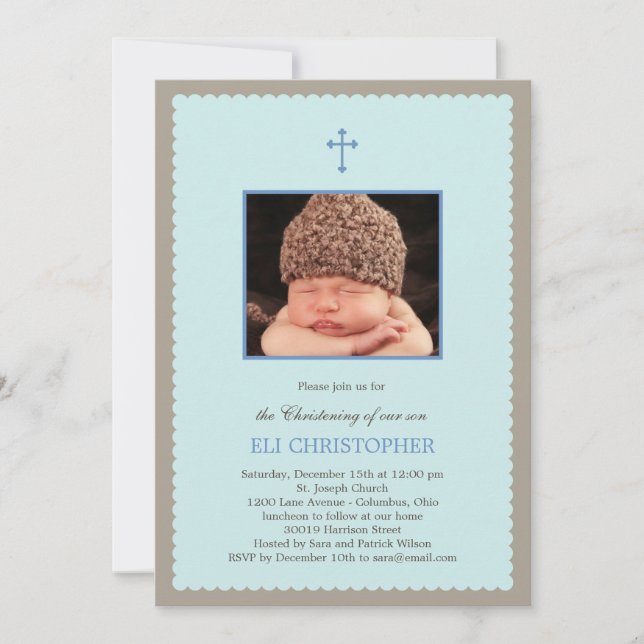Invitation Christening Frame - Bleu (Devant)