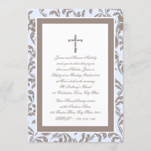 Invitation Christening Soft Blue et Brown Paisley