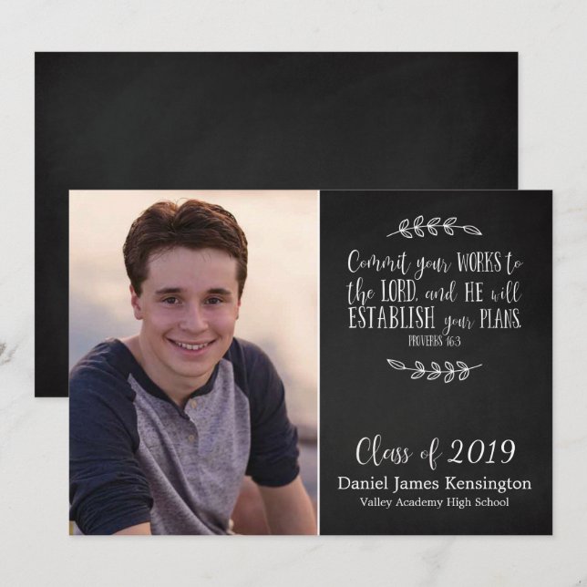 Invitation Christian Bible Verse Graduation Chalkboard Photo (Devant / Derrière)