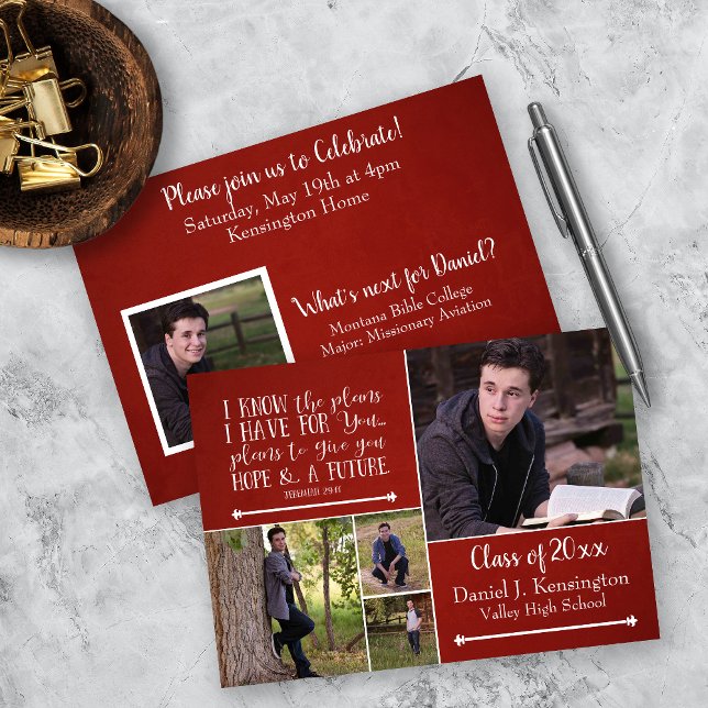 Invitation Christian Bible Verse Graduation Photo Collage Rou (Créateur téléchargé)