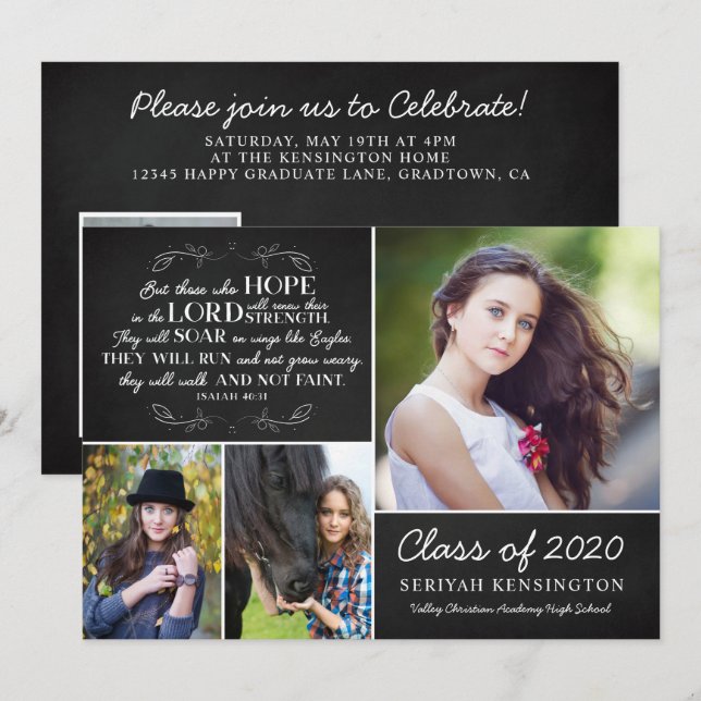 Invitation Christian Graduation Bible Verse isaiah 40 Photo (Devant / Derrière)