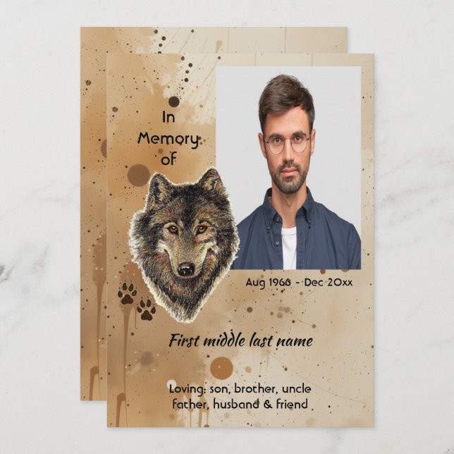 Invitation Christian Memorial Keepsake Wolf Wolves Animal (Devant / Derrière)