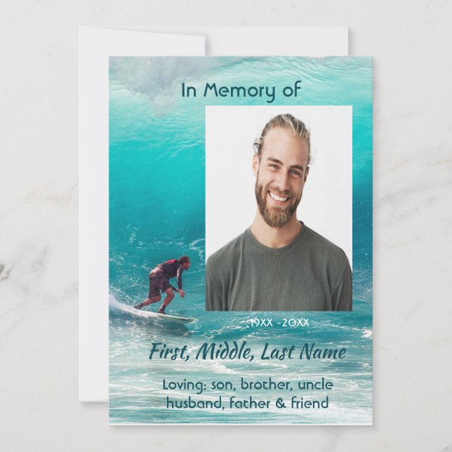 Invitation Christian  Memorial  Service Wave Surfer Water (Devant)