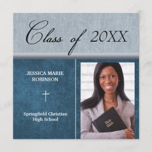 Invitation Christian Parochial School Photo Graduation Bleu