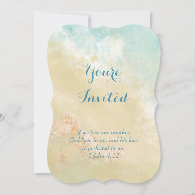 Invitation Christian Scripture Plage Ocean Seashell Mariage (Devant)