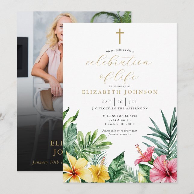 Invitation Christian Tropical Célébration De La Vie Photo (Devant / Derrière)