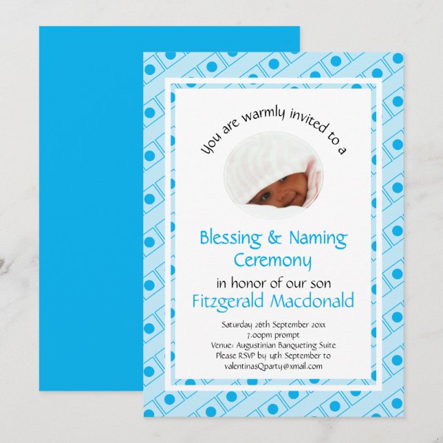 Invitation Christine | BÉNÉDICTION DU NOM | Cyan Blue | Photo (Devant / Derrière)