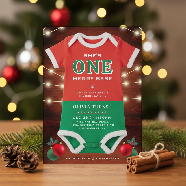 Invitation Christmas 1st Birthday Party Bodysuit Rustic Wood (Christmas 1st Birthday Party Bodysuit Rustic Wood Invitation
)