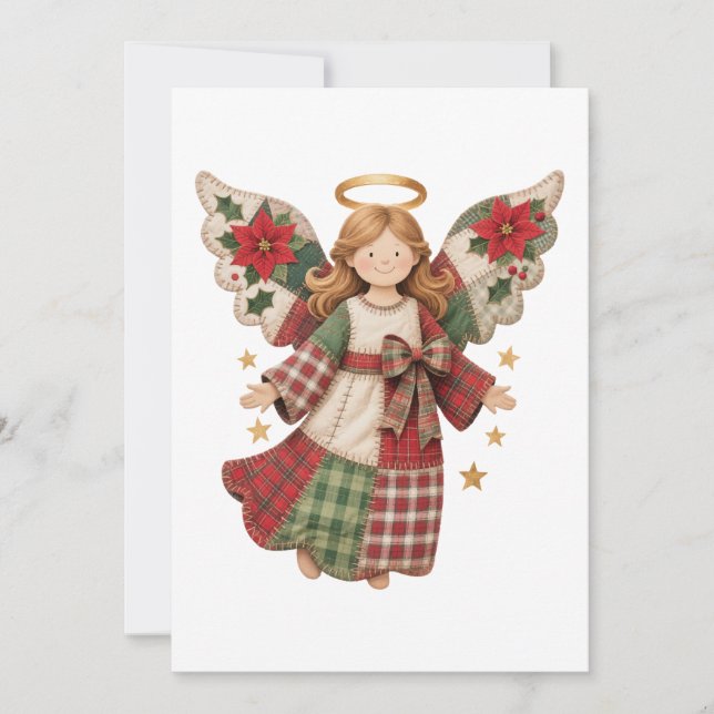 Invitation Christmas Angel with Golden Stars (Devant)