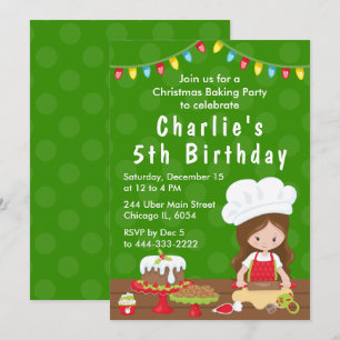 Invitation Christmas Baking Anniversaire Brown Hair Girl Invi