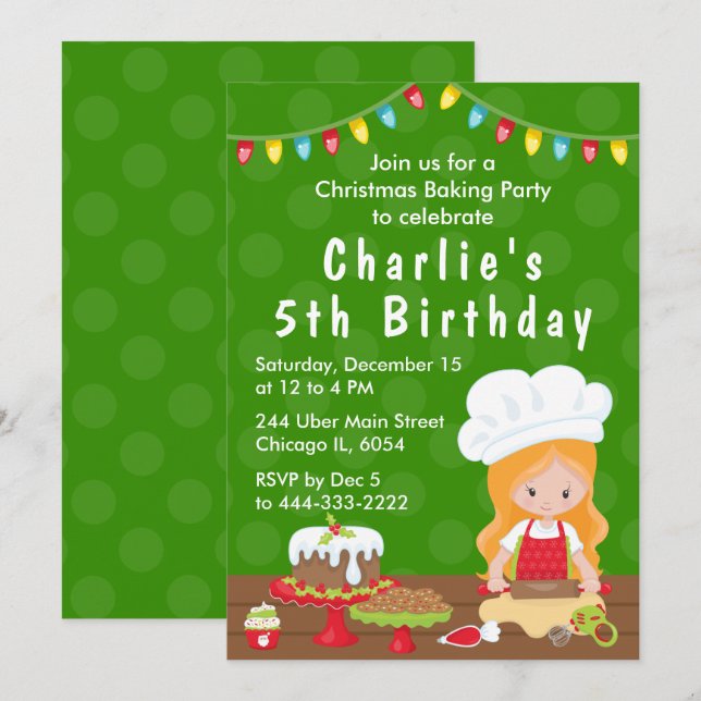 Invitation Christmas Baking Anniversaire Red Hair Girl Invita (Devant / Derrière)