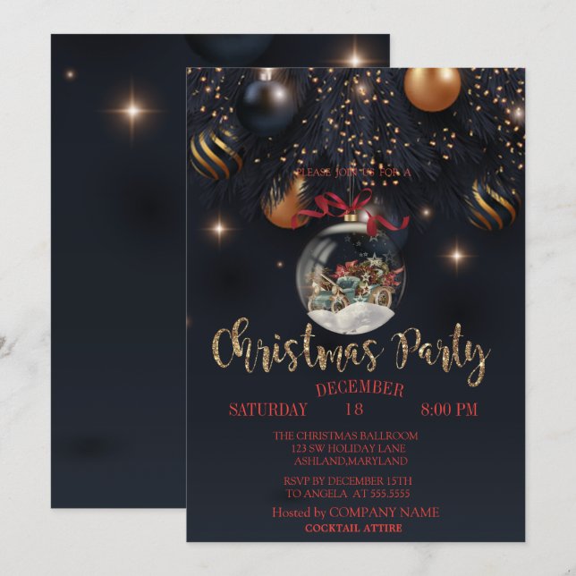 Invitation Christmas Ball Retro Car Black Company Party (Devant / Derrière)