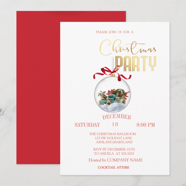 Invitation Christmas Ball Retro Car Compagnie (Devant / Derrière)