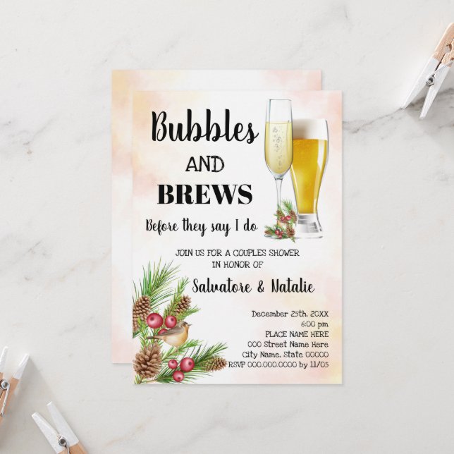 Invitation Christmas Bubble & Brews Couples Douche (Devant/Arrière en situation)