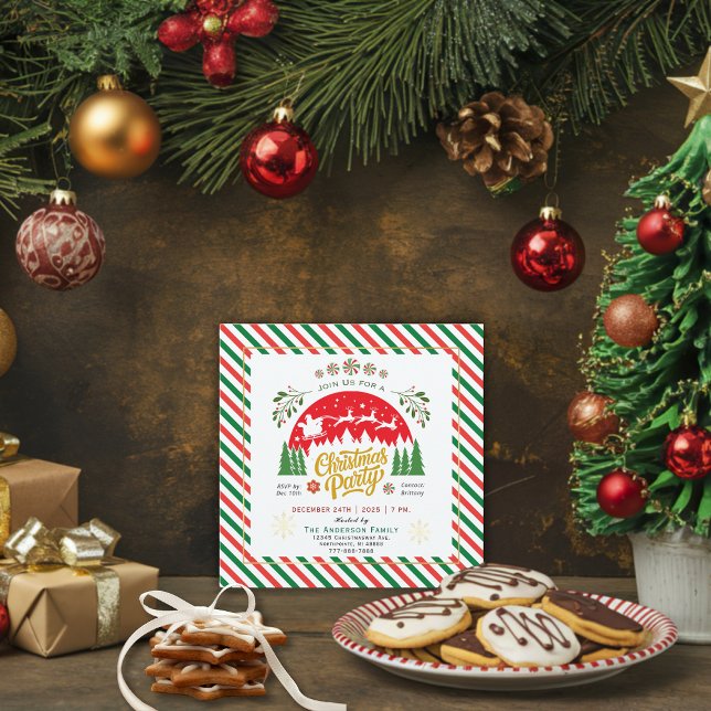 Invitation Christmas Candy Cane Peppermint Red Green Party (Créateur téléchargé)