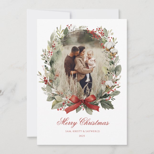 Invitation Christmas Card  Watercolor botanical floral  (Devant)
