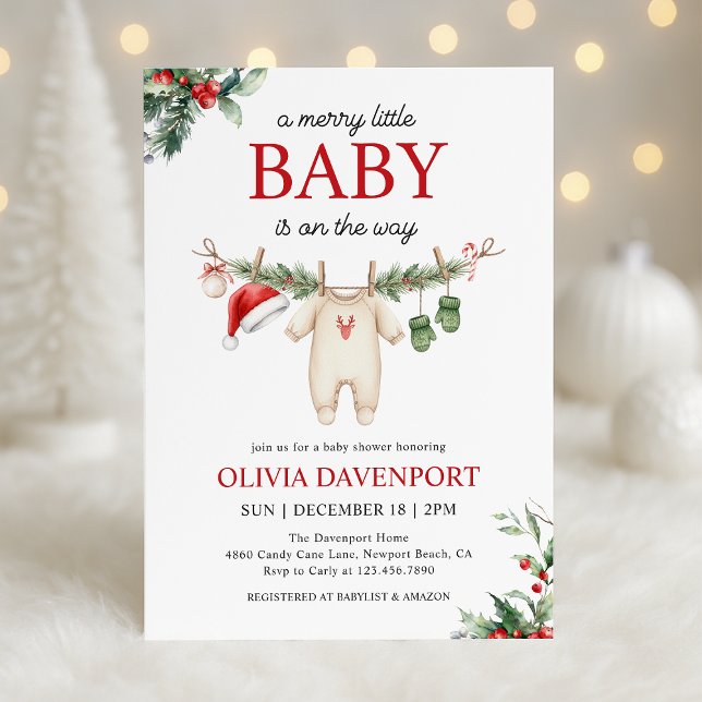 Invitation Christmas Clothesline Merry Little Baby Shower (Créateur téléchargé)