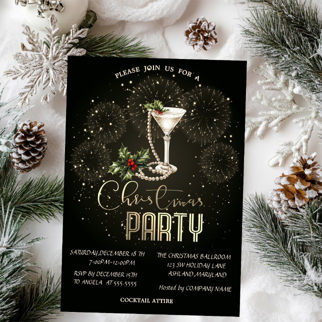 Invitation Christmas Cocktail Fireworks Christmas Company   (Créateur téléchargé)