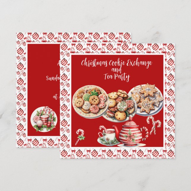 Invitation Christmas Cookie Exchange et Tea Party (Devant / Derrière)