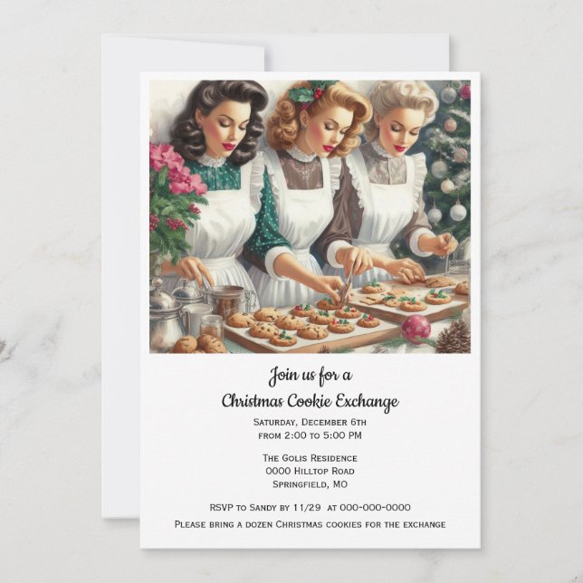 Invitation Christmas Cookie Exchange Retro Ladies (Devant)