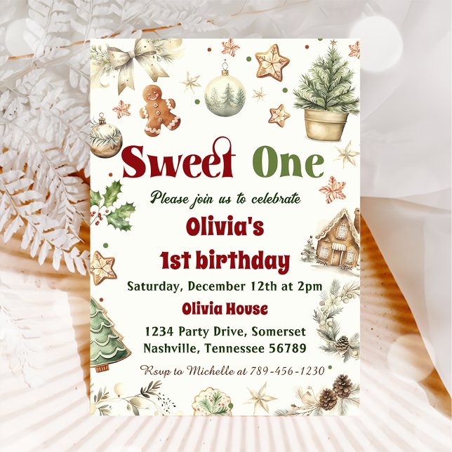 Invitation Christmas Cookie Sweet Un 1er anniversaire fête (Créateur téléchargé)