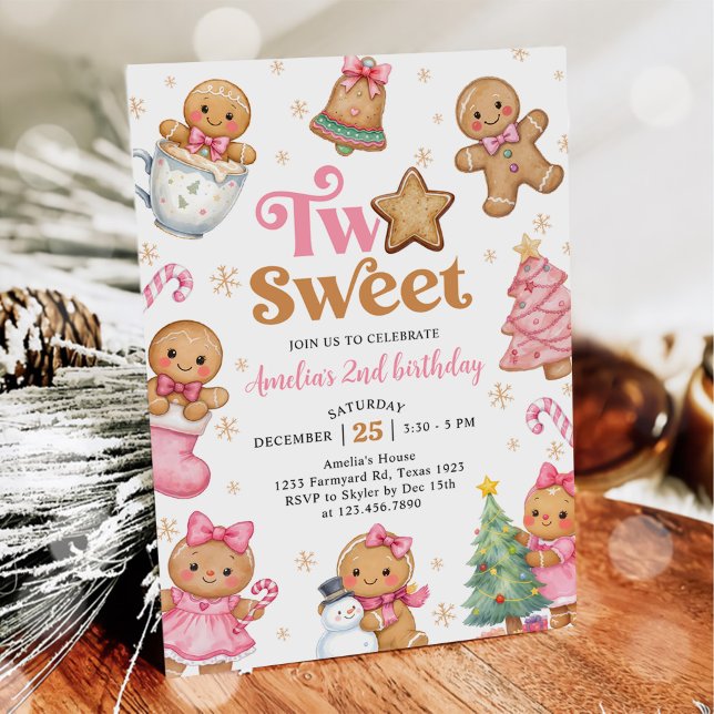Invitation Christmas Cookie Two Sweet 2nd Birthday Party (Créateur téléchargé)