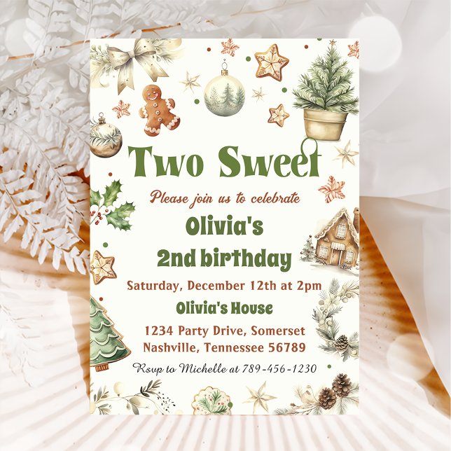 Invitation Christmas Cookie Two Sweet 2nd Birthday Party (Créateur téléchargé)
