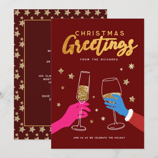Invitation Christmas Dink Colorée Bold Party (Devant / Derrière)