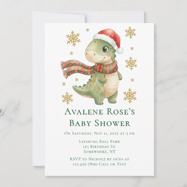 Invitation Christmas Dinosaur Kids Birthday Party (Devant)