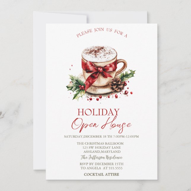 Invitation Christmas Drink Bow Holiday Open House (Devant)