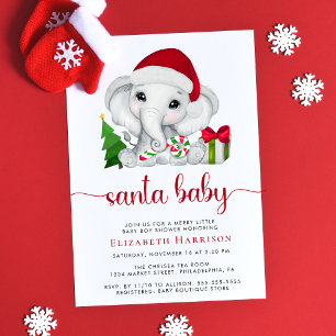 Invitation Christmas Elephant Père Noël Baby Boy Douche