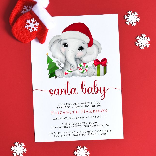 Invitation Christmas Elephant Père Noël Baby Boy Douche (Créateur téléchargé)