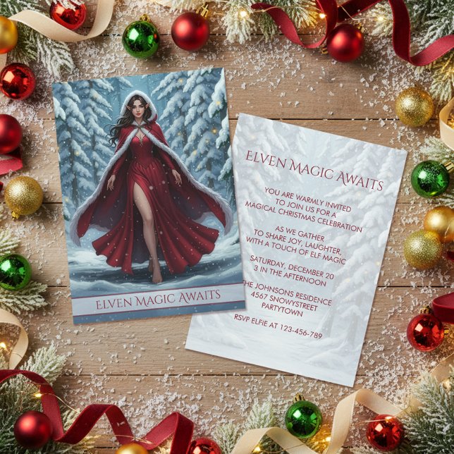 Invitation Christmas Elf in Red in Snowy Winter Forest Party (Créateur téléchargé)