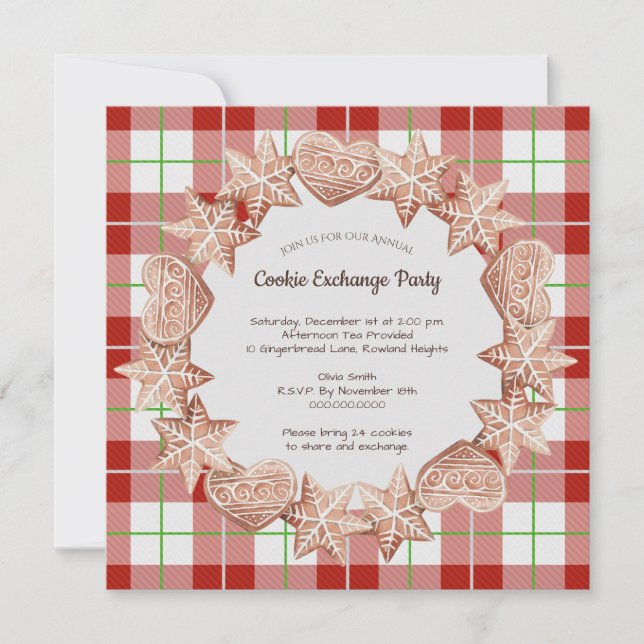 Invitation Christmas Gingerbread Holiday Cookie Exchange (Devant)