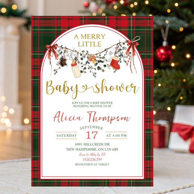 Invitation Christmas Gingham Rustic Merry Little Baby Shower (Créateur téléchargé)