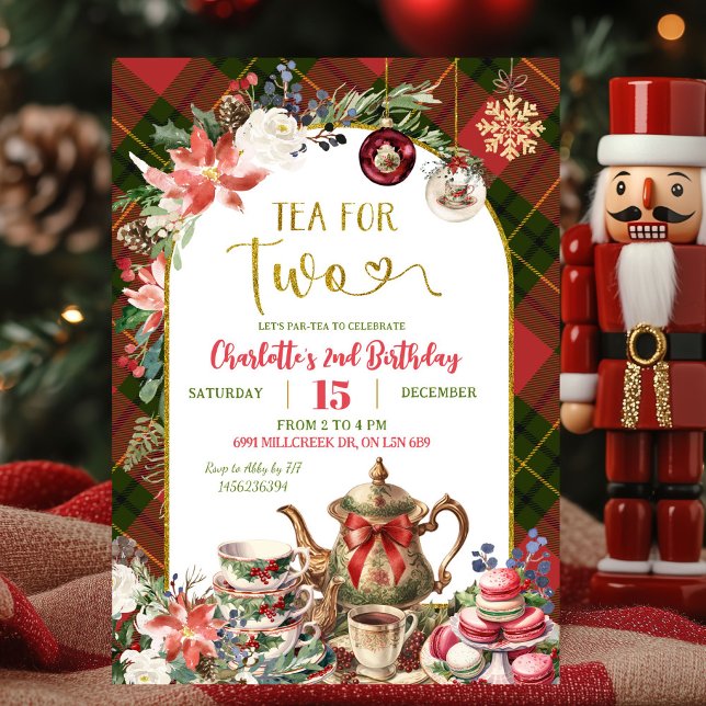 Invitation Christmas Gingham Tea For Two 2nd Birthday (Créateur téléchargé)