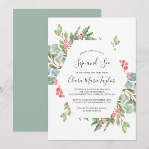 Invitation Christmas Green & Red Berry Sip and See