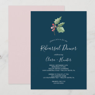 Invitation Christmas Greenery & Berry   Dîner de répétition d