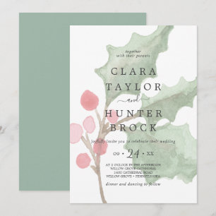 Invitation Christmas Greenery & Berry Faded Foliage Mariage