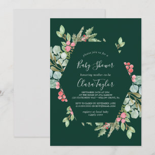 Invitation Christmas Greenery & Red Berry Baby shower vert